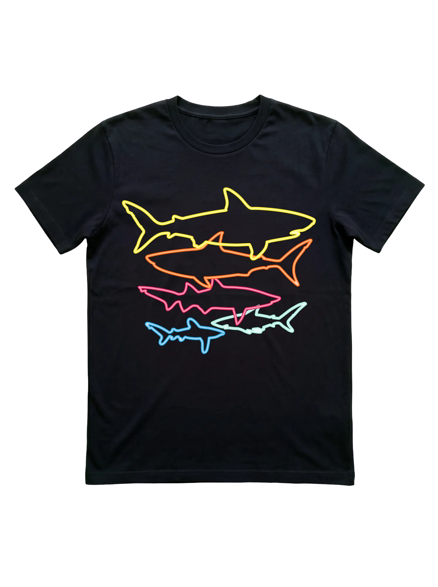 Neon Shark Family T-Shirt in Retro 80s Style