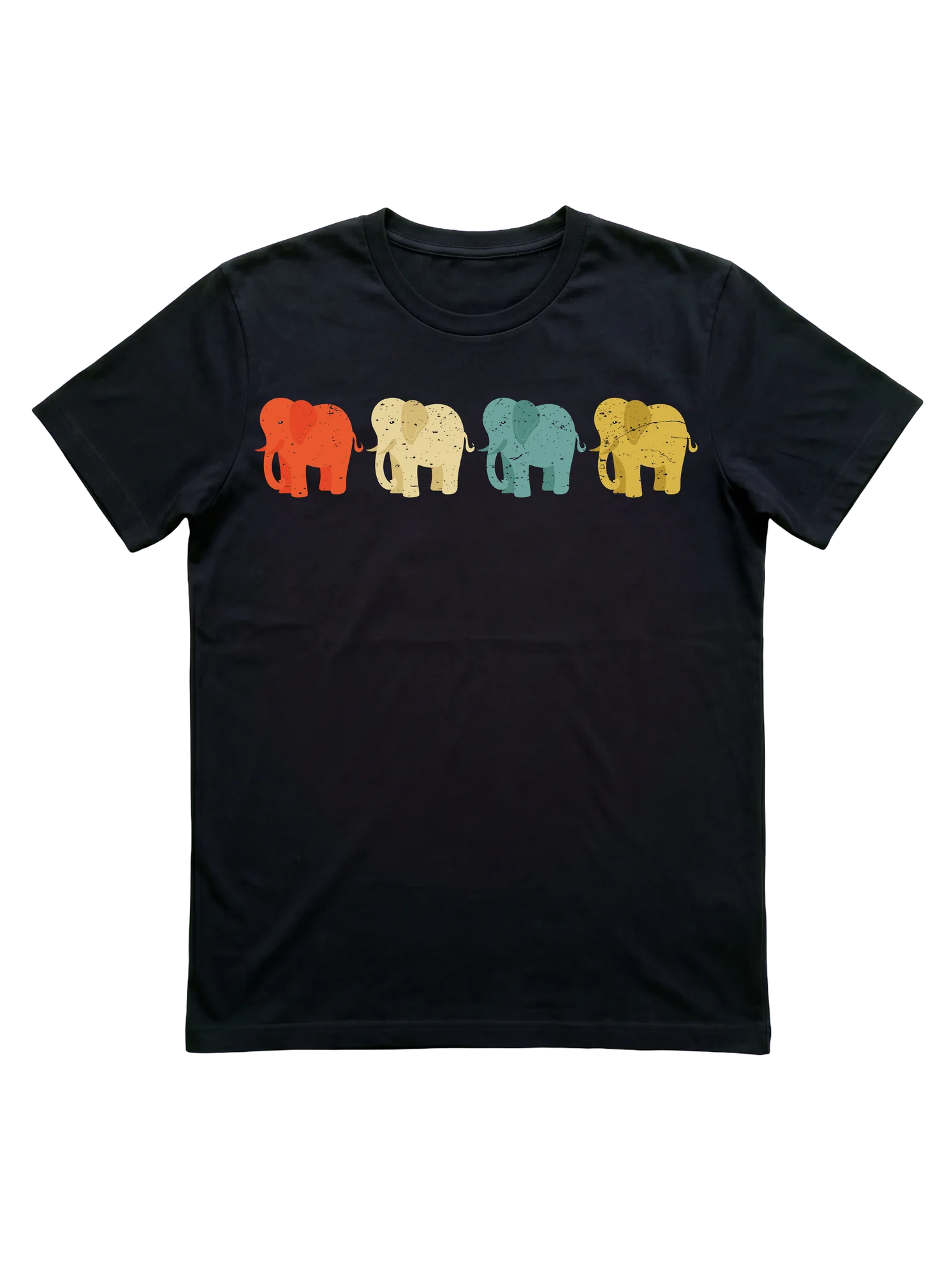 Four Retro Elephants T-Shirt in Vintage 70s Colors