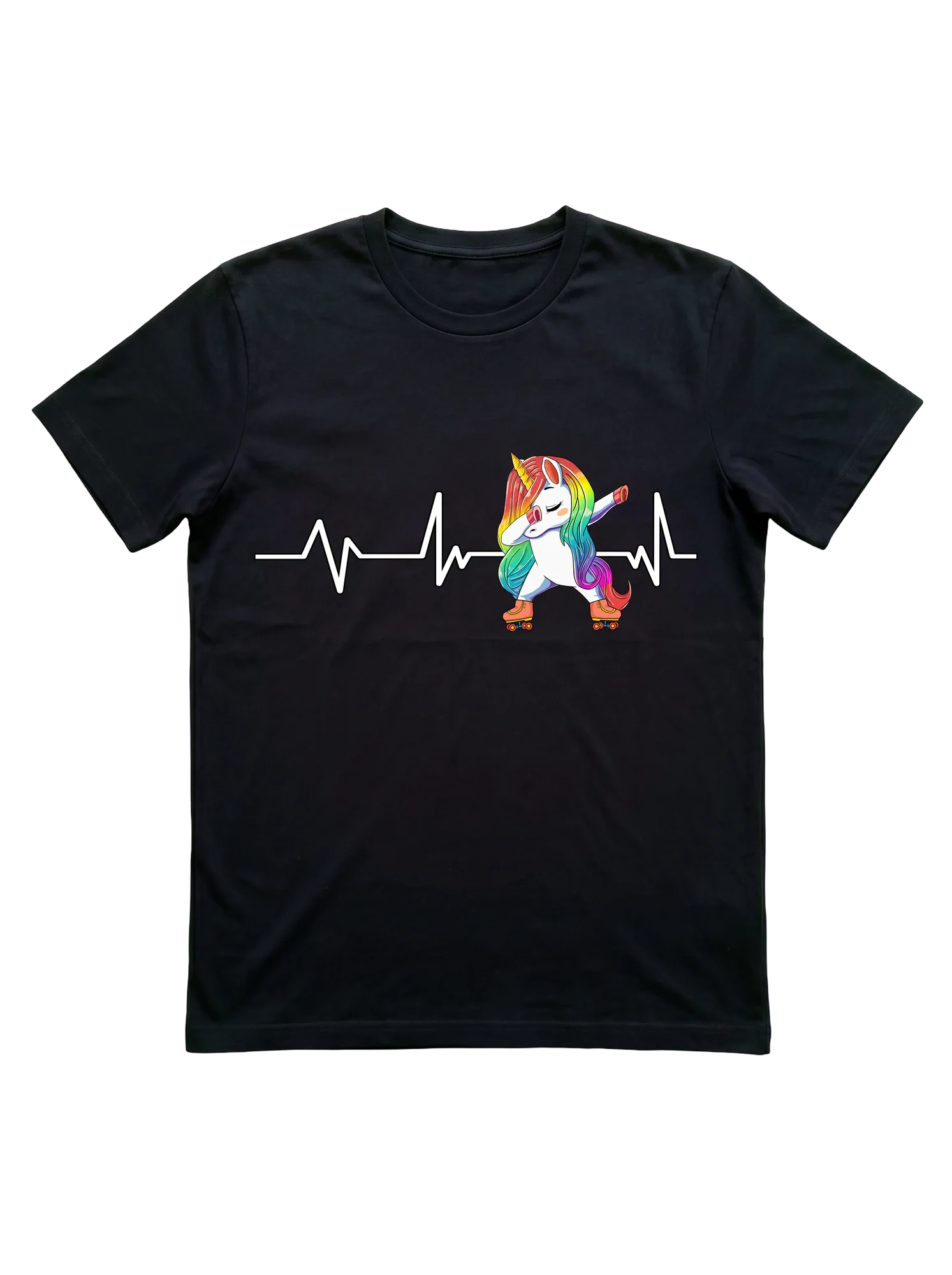 Roller Skating Dabbing Unicorn Heartbeat T-Shirt