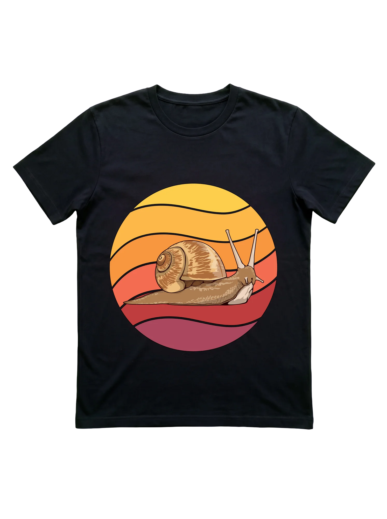 Retro Sunset Snail T-Shirt for Garden and Nature Lovers