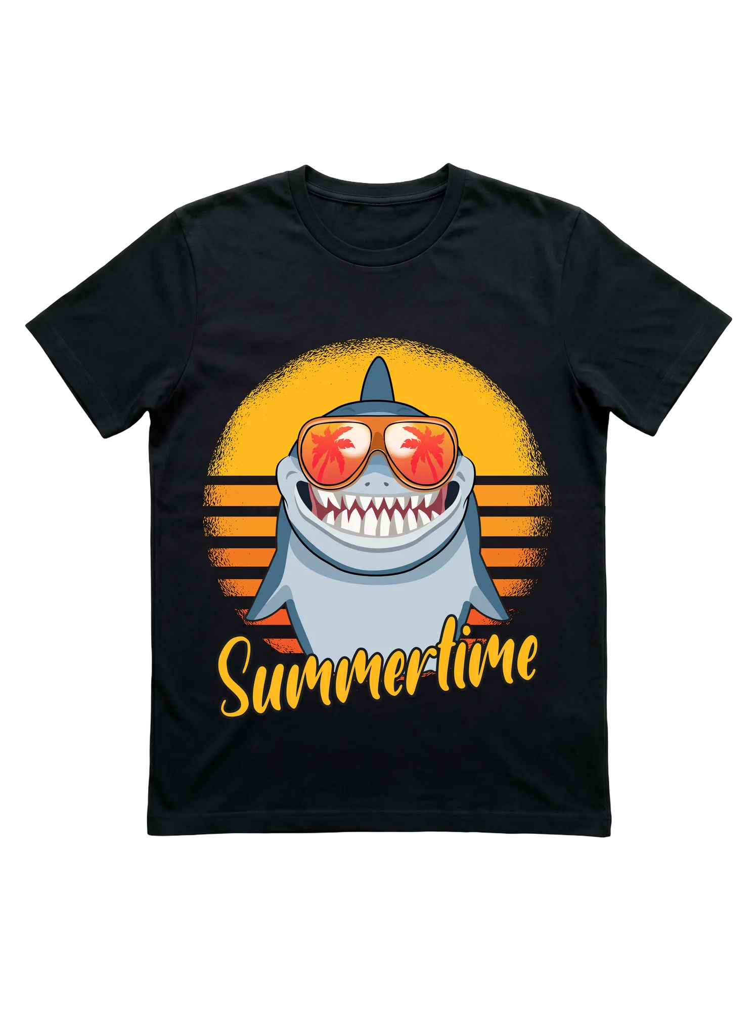 Summertime Shark Retro Sunset T-Shirt for Beach Days