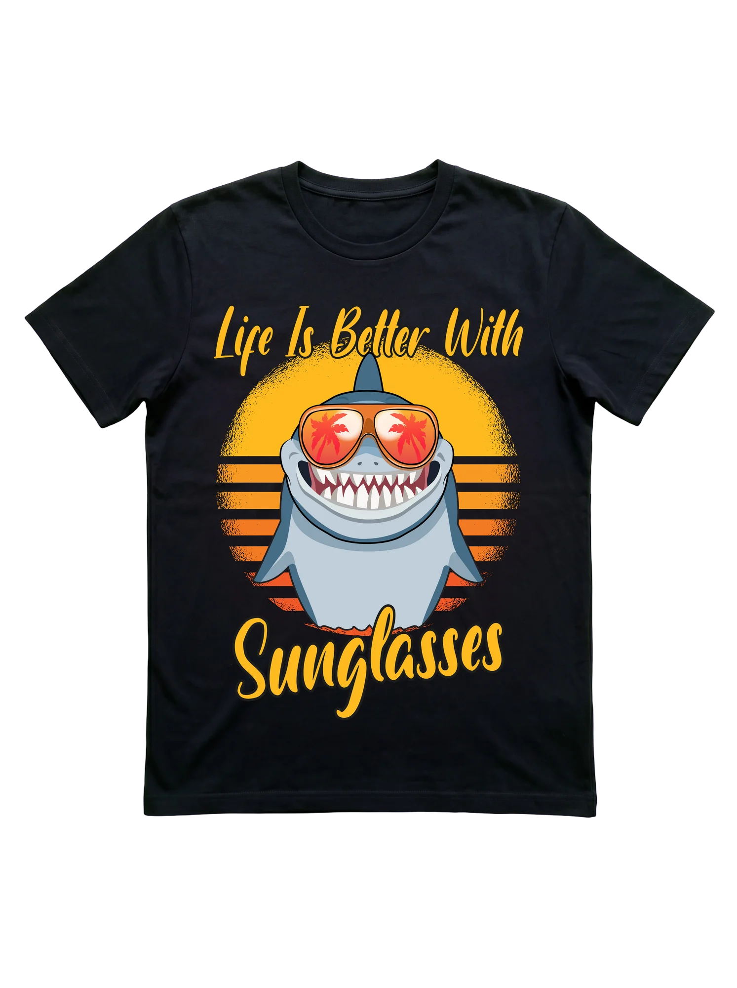 Retro Sunset Shark Sunglasses T-Shirt for Beach Lovers