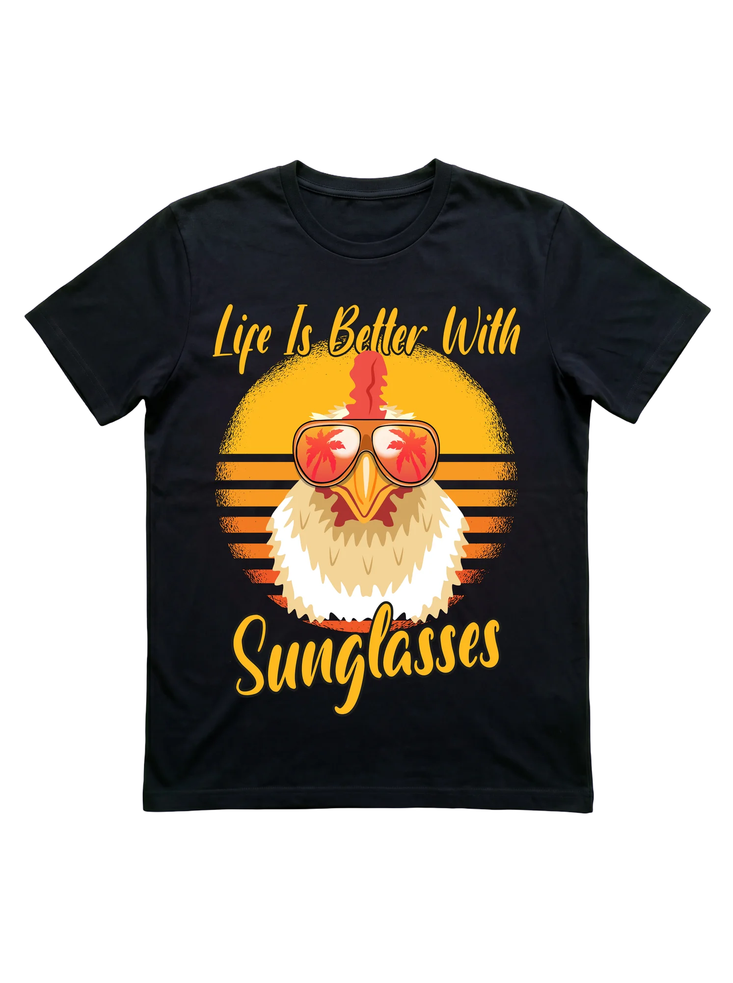 Retro Sunset Chicken Sunglasses T-Shirt for Flock Keepers