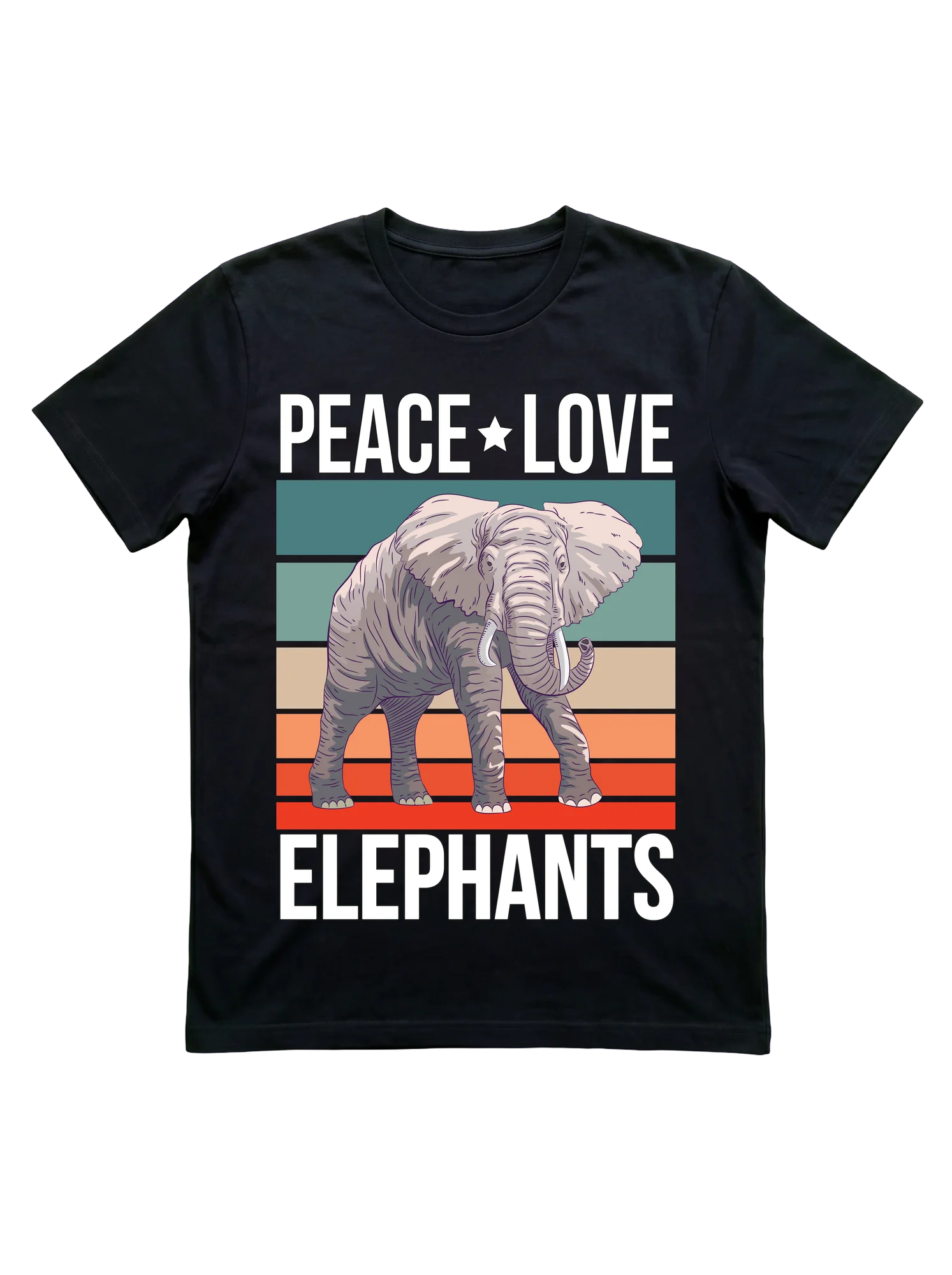 Peace Love Elephants Retro T-Shirt for Wildlife Lovers